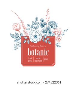 Hand drawn herb composition. Floral template. Vector illustration
