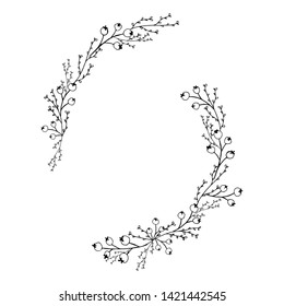 Hand drawn herb floral frame. Berry, twig. Postcard template.