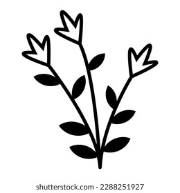 Hand drawn herbal, floral clipart. One line doodle vector. Doodle flower branch, cute and unusual bud, can be used to decorate postcards, business cards or as an element for design