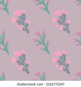 Hand drawn herbal seamless pattern. Freehand organic background. Decorative forest flower endless wallpaper. Design for fabric, textile print, wrapping, cover. Vector illustration.