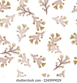 Handgezeichnetes Kräuternahtloses Muster. Freehand organischer Hintergrund. Dekorative Waldblume endlose Tapeten. Design für Stoff, Stoffdruck, Umhüllung, Abdeckung. Vektorgrafik.