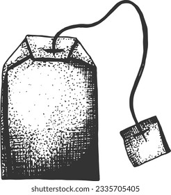 Hand drawn herbal tea bag vector illustration. sketch of food element. Engraved illustration. Black and white clipart.