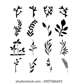 Hand drawn  herbs set made in vector . Different types of forest and meadow plants for the logo, label or branding design.Ink texture.