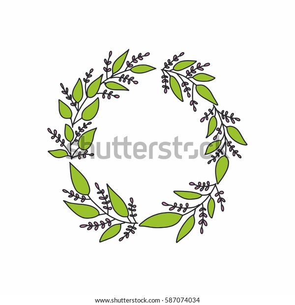 Hand Drawn Herbs Wreath Leaves Twigs Stock Vector Royalty Free 587074034 Shutterstock 0292