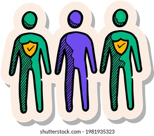 Hand drawn herd immunity concept icon in sticker style vector illustration