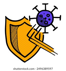 Hand drawn herd immunity concept icon halftone color vector illustration