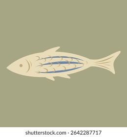 Hand drawn herring with blue lines vector illustration on a green background, fish illustration
