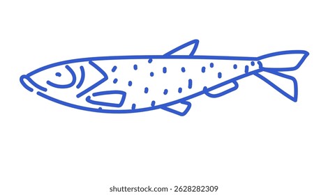 Hand Drawn Herring Illustration. Coastal Line Art. Simple sketch of fish. 