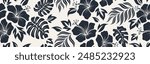 Hand drawn hibiscus floral Tropical seamless pattern.