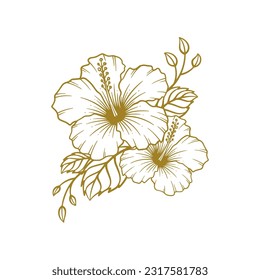 Hand drawn hibiscus flower. Hibiscus flower line art vector illustration