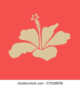 Hand drawn hibiscus isolated, pink and beige single decorative flower. Vector illustration. Vector colorful floral icon.