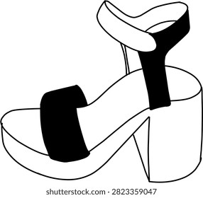 hand drawn high heel platform sandal footwear line art vector illustration