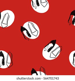 Hand drawn high heel shoes seamless pattern. Fashion vector illustration