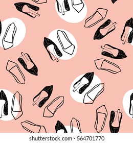 Hand drawn high heel shoes seamless pattern. Fashion vector illustration