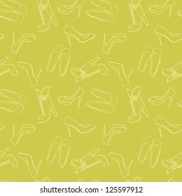 Hand drawn high hill shoes seamless pattern. Vector illustration.