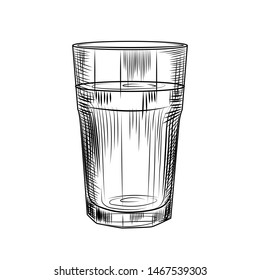 Hand drawn highball glass. Collin glass isolated on white background. Engraving style.  Vector illustration