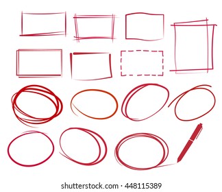hand drawn highlight bubbles, rectangles and pen, red highlighting frames
