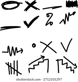 Dibujado a mano resalte el círculo y subraye el conjunto de Vectores. Bucle de esbozo de marcador y Elementos de línea para énfasis de texto. Aislado sobre fondo blanco.