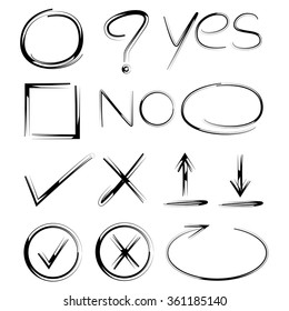 hand drawn highlighter, check mark symbol