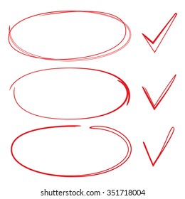 hand drawn highlighter circles and check marks