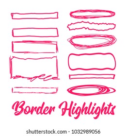 Hand drawn highlighter elements. Vector borders