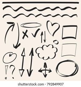Hand drawn highlighter marker's set.