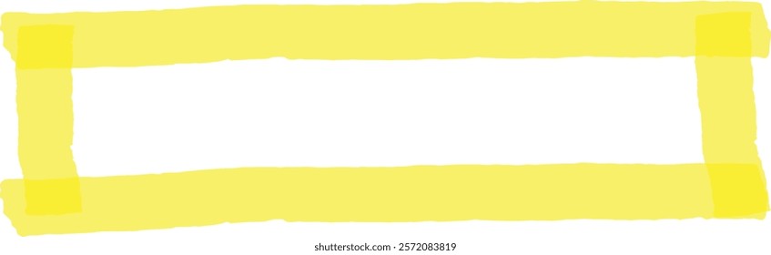 Hand drawn highlighter strokes form a vibrant yellow rectangular frame, providing a simple yet striking border on a clean white background, ideal for adding a touch of color and emphasis