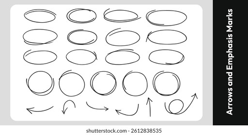 Hand Drawn Highlights and Arrows, Doodle , pencil, sketch, pen, frame, arrows