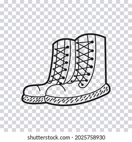 Hand Drawn Hiking Boots Isolated On Transparent Background. Vector Illustration.