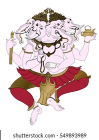 Hand drawn ,Hindu elephant head God Lord Ganesha.Pikanesuan angle
