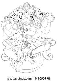 Hand drawn ,Hindu elephant head God Lord Ganesha