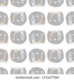 Hand drawn hippopotamus and giraffe are best friends seamless pattern.