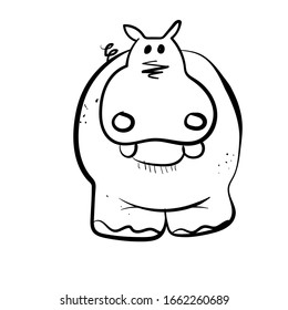 Hand drawn hippopotamus. line drawing hippopotamus for coloring book. Doodle art. sketch hippopotamus cute