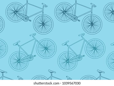 Hand drawn hipster bike vector pattern illustration in gray and turquoise blue colors palette