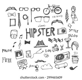 hand drawn hipster doodle set