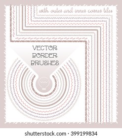 Hand drawn hipster floral and geometric border brushes with outer and inner corner tiles