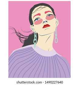 Hand Drawn Hipster Girl Fashion Illustration