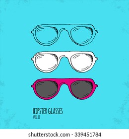 Hand Drawn Hipster Glasses Illustration - Vol. 11. - Hand Drawn Doodle Hipster Fashion Accessory Set - Infographic, Webdesign or Life Style Isolated Resource - Vector Illustration