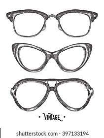 Hand Drawn Hipster Glasses. Vintage Vector Illustration. Sketch Style.