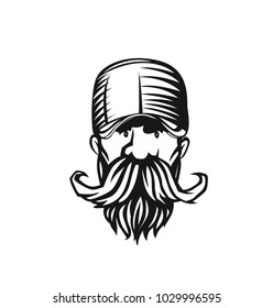 Hand drawn hipster male face, hairstyle, beard and mustache, vector illustration.