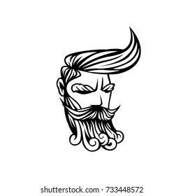 Hand drawn hipster male face, hairstyle, beard and mustache, vector illustration