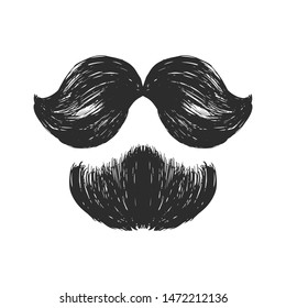 Hand drawn hipster man beard with mustache isolated on white background. Vector illustration for your design.