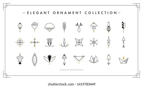 Hand drawn hipster ornament set with elegant design vector motifs. Art deco style decorative symbol collection. 