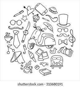 Hand drawn hipster set. Can be used for your design.
