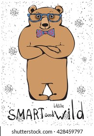 Hand drawn hipster smart bear