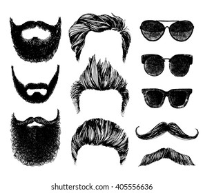 Hand drawn hipster style and fashion vector illustration set.