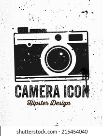 Hand Drawn Hipster Vintage Photo Camera. Concrete Wall Texture.