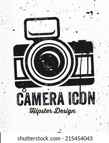 Hand Drawn Hipster Vintage Photo Camera. Concrete Wall Texture.