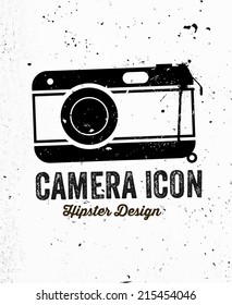 Hand Drawn Hipster Vintage Photo Camera. Concrete Wall Texture.