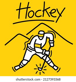 Hand drawn hockey player athlete design vector. Winter olympic sport banner poster template.